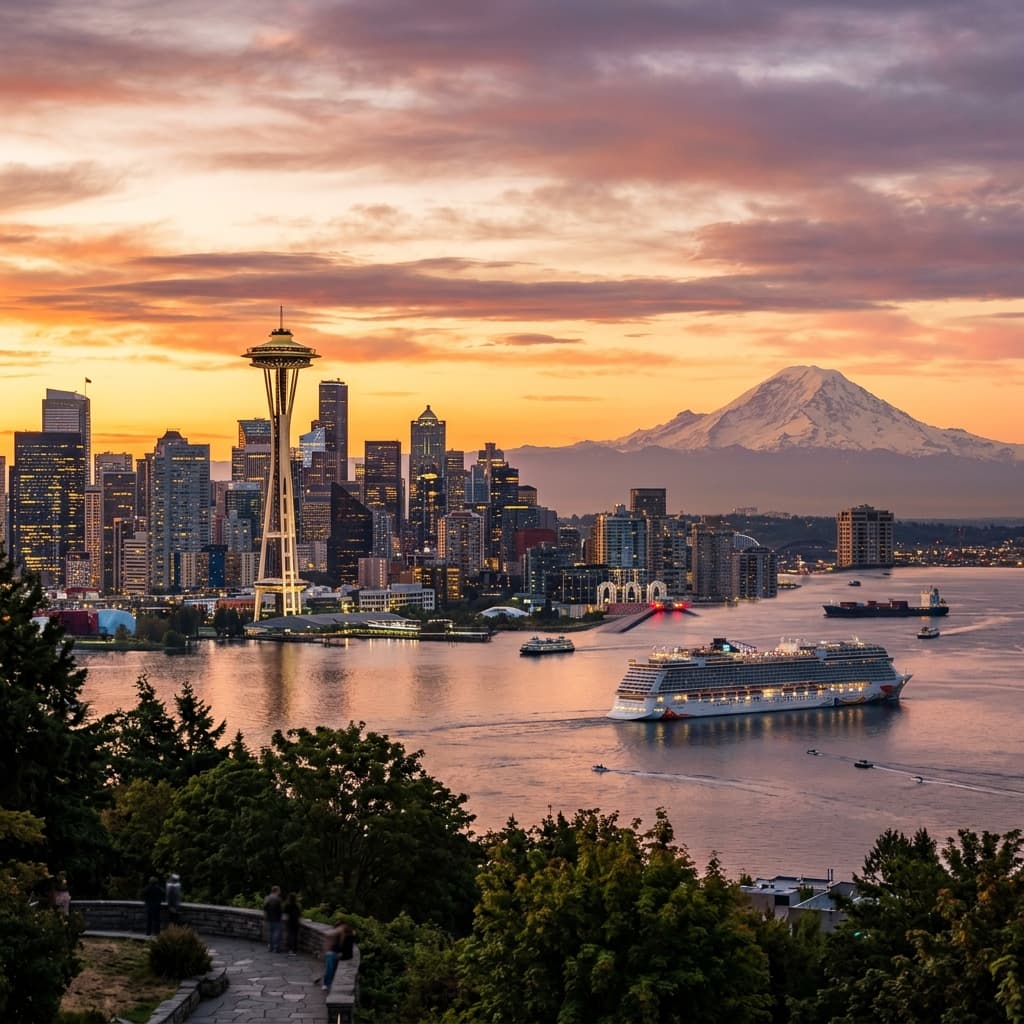 Seattle Skyline and Cruise Ship